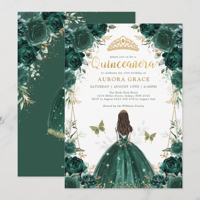 Emerald Enchanted Forest Quinceañera Princess Invitation (Front/Back)