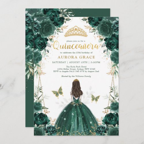 Emerald Enchanted Forest Quinceaera Princess Invitation