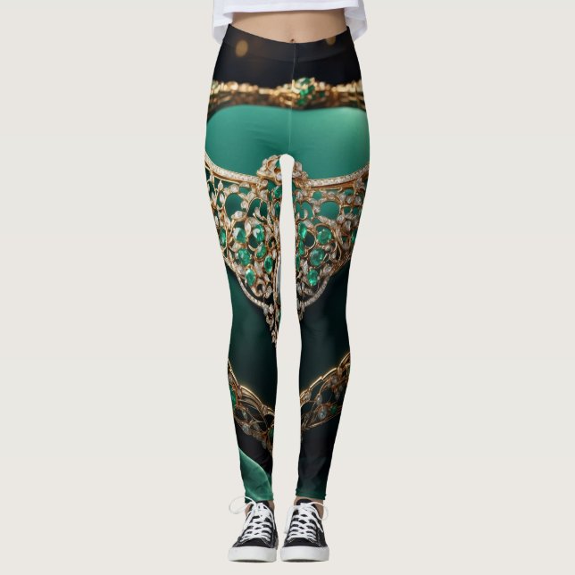 Emerald Enchantment: A Vision of Regal Opulence Leggings (Front)