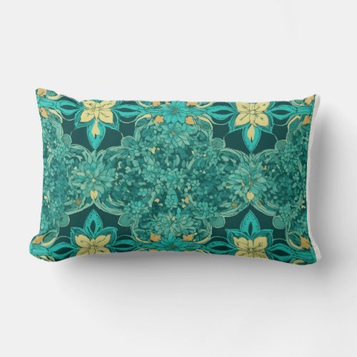 Emerald Enchantment Floral Elegance Lumbar Pillow
