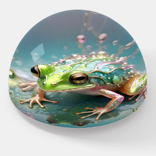 "Emerald Essence: Green Frog in Fractal Art" Paperweight