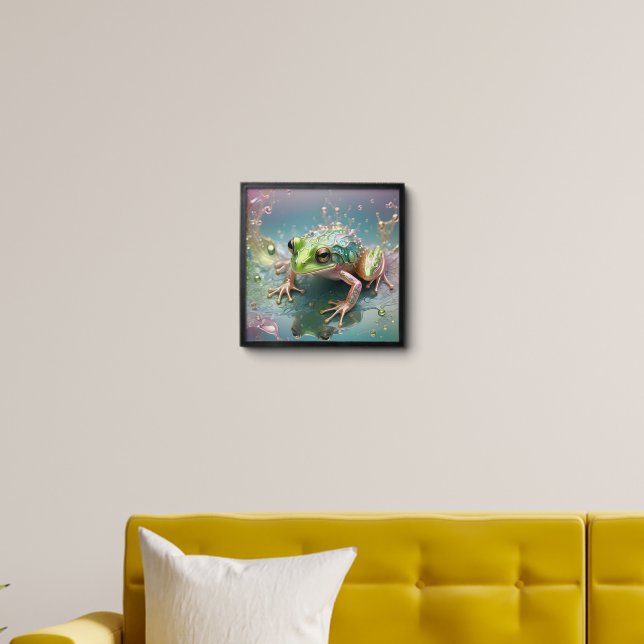 "Emerald Essence: Green Frog in Fractal Art" Peel And Stick Photo Tile (Living Room)