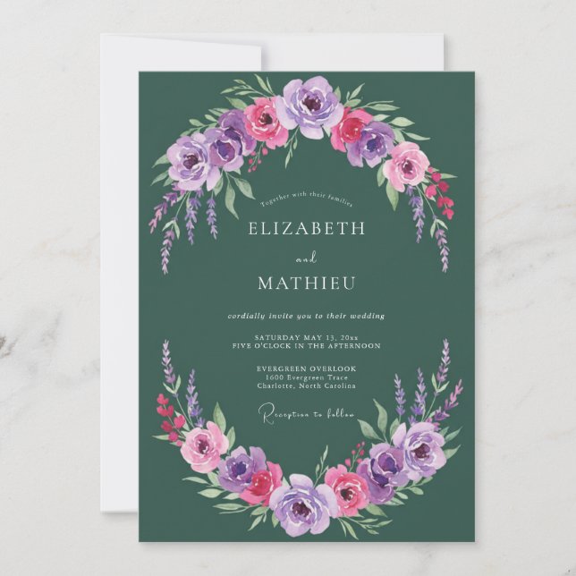 Emerald Ethereal Floral Garland Wedding Invitation (Front)
