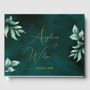 Emerald Eucalyptus Greenery Gold Script Wedding Guest Book