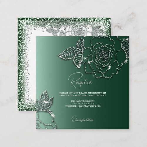 Emerald Evergreen Silver Elegant Wedding Enclosure Card