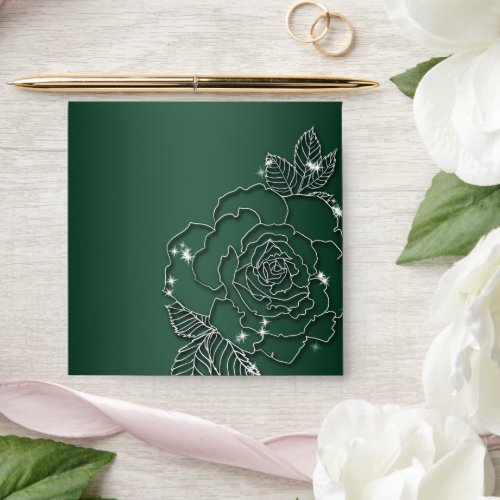 Emerald Evergreen Silver Elegant Wedding Envelope