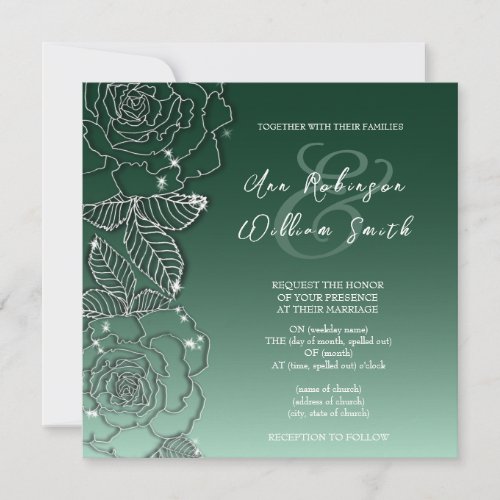 Emerald Evergreen Silver Elegant Wedding Invitation