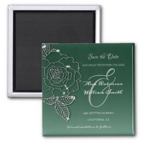 Emerald Evergreen Silver Elegant Wedding Magnet