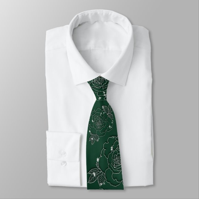 Emerald Evergreen Silver Elegant Wedding Neck Tie (Tied)
