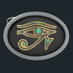 Emerald Eye of Ra in Gold Belt Buckle<br><div class="desc">Beautiful and elegant "Eye of Ra" symbol from ancient Egypt, the symbol of their diety. Gold channels set with beautiful precious stones, perfect for any fan of Egyptian art. Change the background color by going to Customize it, then Edit, then down to Background, where you can choose from many different...</div>