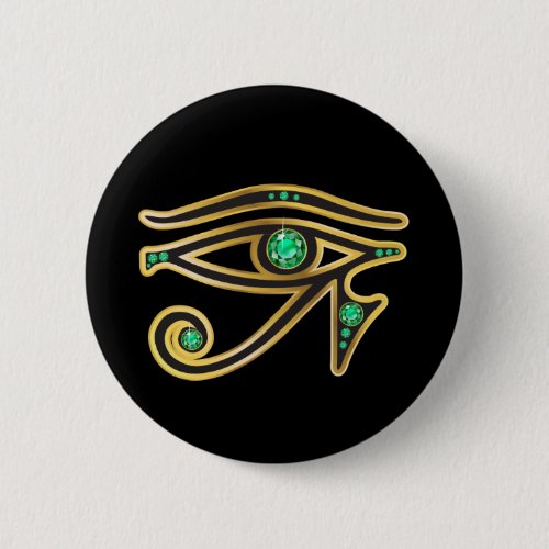 Emerald Eye of Ra in Gold Pinback Button