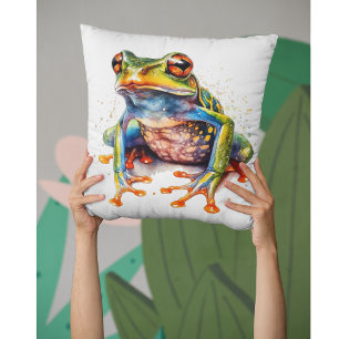 Emerald Eye Rainforest Frog Throw Pillow