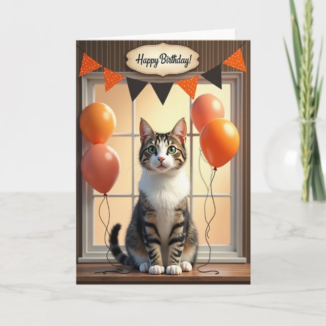 Emerald Eyed Cat Birthday Card (Front)