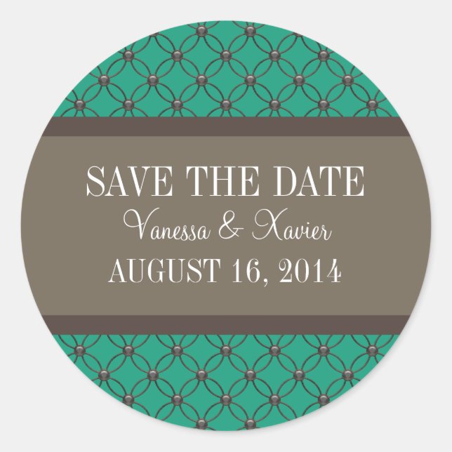 Emerald Fancy Lattice Save the Date Stickers (Front)