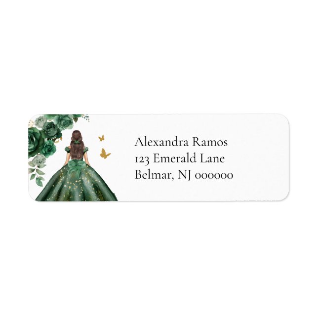 Emerald Faux Gold Foil Quinceañera Return Address Label (Front)