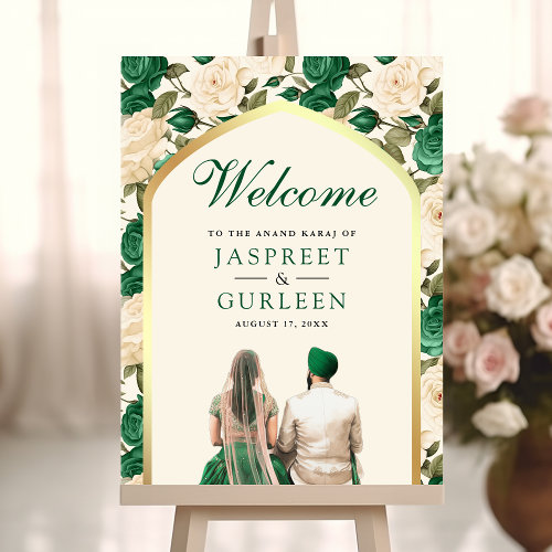 Emerald Floral Anand Karaj Wedding Welcome Sign