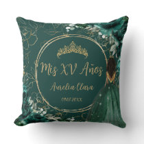 Emerald Floral Brown Princess Quinceañera Keepsake Throw Pillow