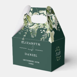 Emerald Floral Greenery Monogram Wedding Favor Boxes