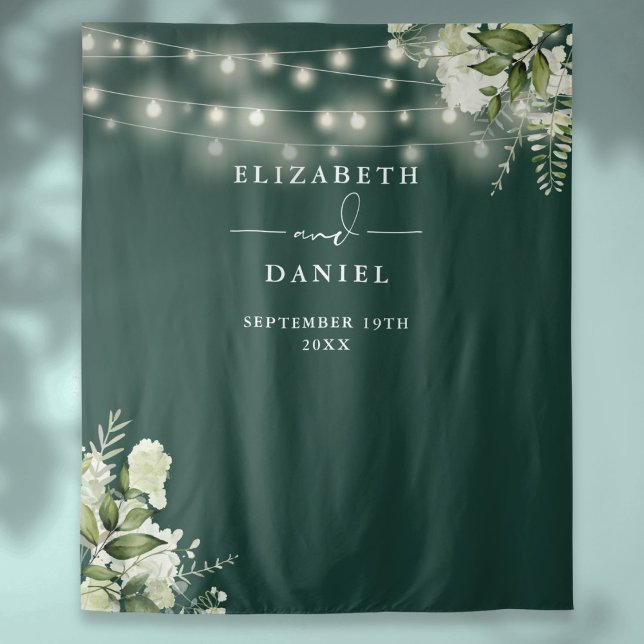 Emerald Floral Lights Wedding Photo Backdrop (Emerald Floral Lights Wedding Photo Backdrop)
