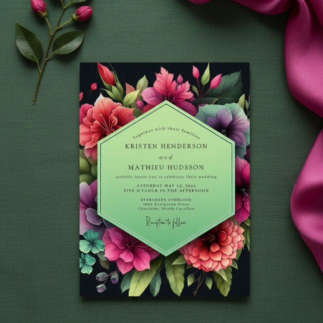 Emerald Floral Opulent Wedding Invitation (Creator Uploaded)