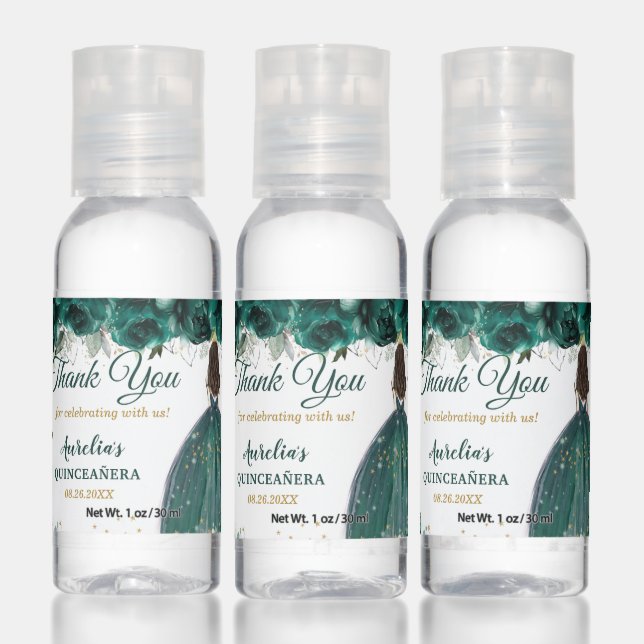 Emerald Floral Princess Quinceañera Birthday Favor Hand Sanitizer (Set)