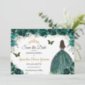 Emerald Floral Princess Quinceañera Save the Date (Standing Front)