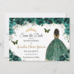 Emerald Floral Princess Quinceañera Save the Date<br><div class="desc">(c) The Happy Cat Studio</div>