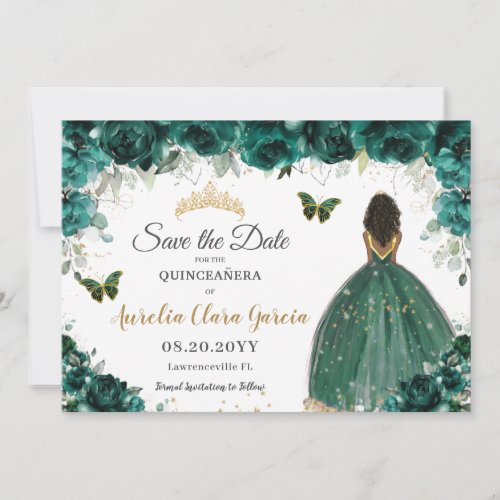 Emerald Floral Princess Quinceaera Save the Date