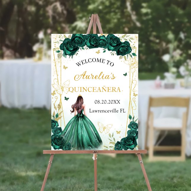 Emerald Floral Princess Quinceañera Welcome Foam Board (Creator Uploaded)