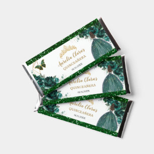 Emerald Floral Quinceañera Butterflies Princess Hershey Bar Favors