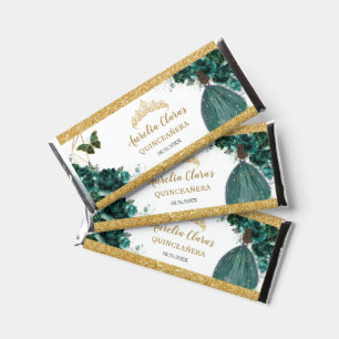 Emerald Floral Quinceañera Butterflies Quince Girl Hershey Bar Favors