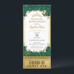 Emerald Floral Quinceañera Sweet 16 VIP Ticket Invitation<br><div class="desc">Personalize this chic Quinceañera / Sweet 16 VIP ticket style invitation with your party details easily and quickly, simply press the customize it button to further re-arrange and format the style and placement of the text.  Featuring beautiful roses, a gold princess crown and butterflies. All text is editable! Matching items...</div>