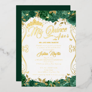 Emerald Floral Scroll Mis Quince Quinceanera  Foil Invitation