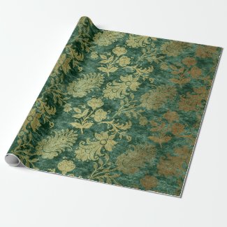 Emerald Floral Velvet Damask Wrapping Paper