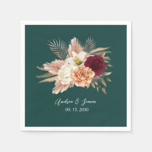 Emerald Floral Wedding Napkins