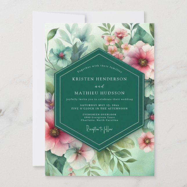 Emerald Floral Whimsy Wedding Invitation (Front)
