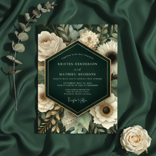 Emerald Floral Woodland Wedding Invitation