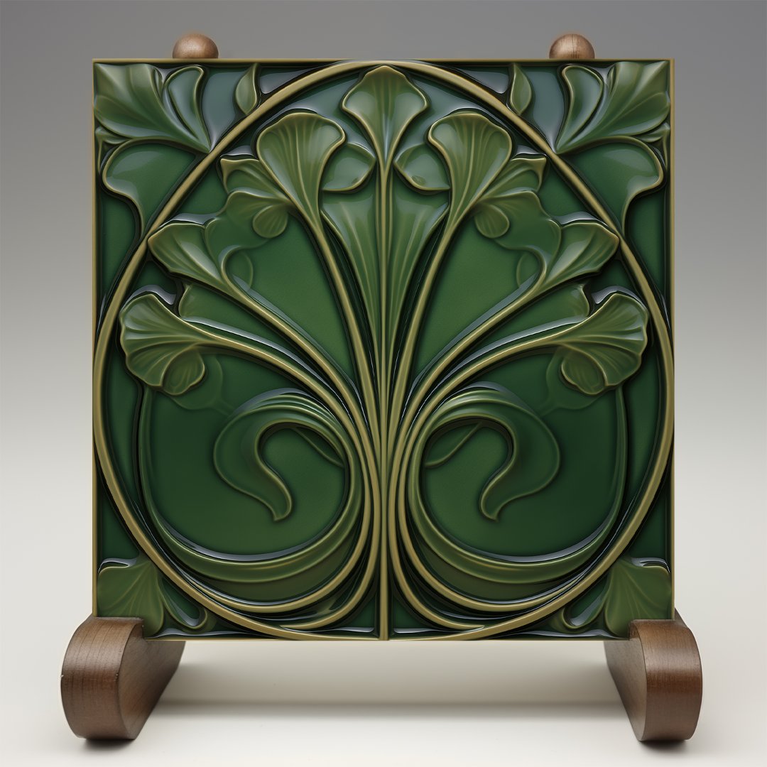 Emerald Flourish: Art Nouveau Inspired Ceramic Tile (Creator Uploaded)