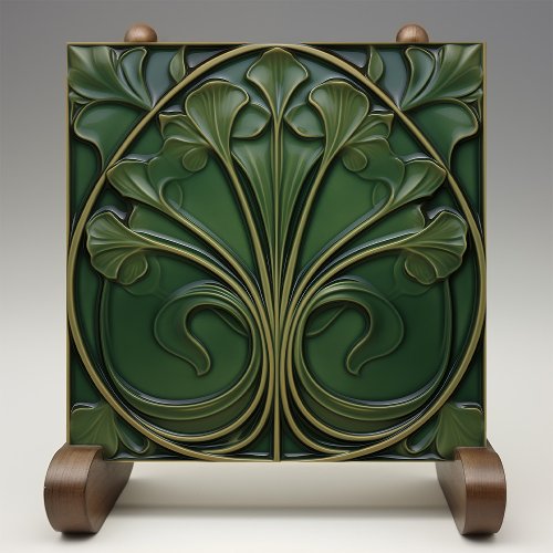 Emerald Flourish Art Nouveau Inspired Ceramic Tile