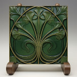 Emerald Flourish: Art Nouveau Inspired Ceramic Tile<br><div class="desc">Unveil the splendor of Art Nouveau in your own space with our "Emerald Flourish" ceramic tile. This piece is a tribute to the elegant curves and botanical motifs characteristic of the Art Nouveau movement, designed to bring a luxurious touch to any setting. It features a symphony of greens, from the...</div>