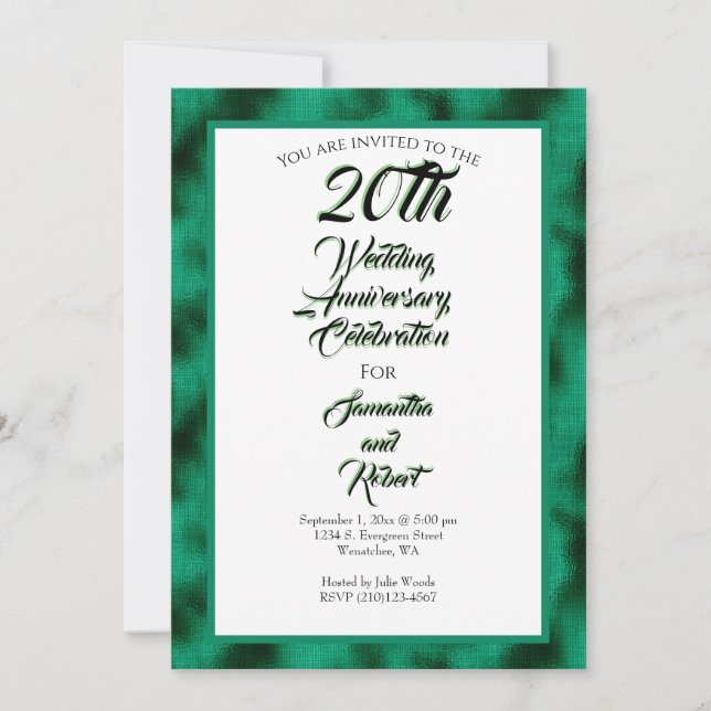 Emerald Foil 20th Wedding Anniversary Celebration Invitation (Front)