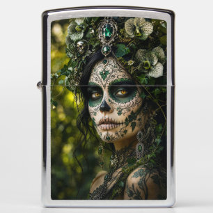 Emerald Forest Calavera – Green Botanical Zippo Lighter