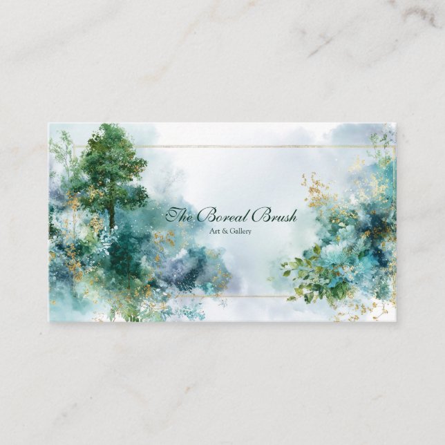 Emerald Forest Gold Dust Floral Geometric Business Card (Front)