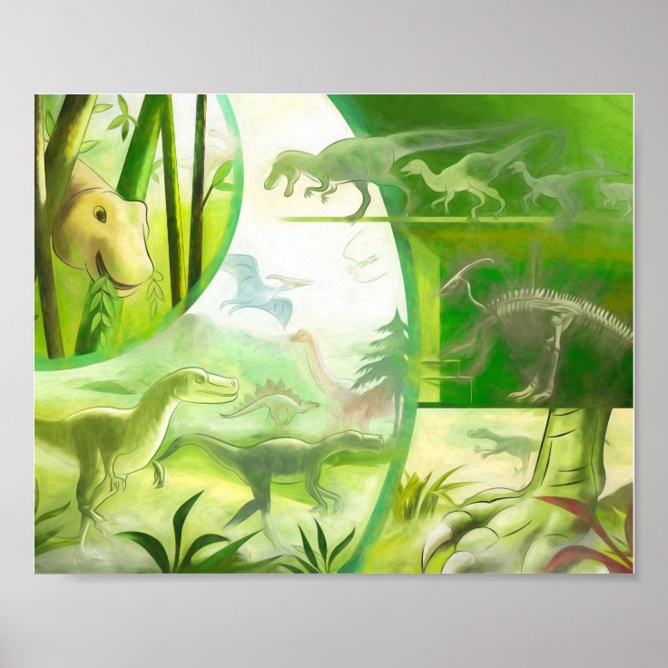 Emerald Forest Green Prehistoric Dinosaur Life Poster | Zazzle