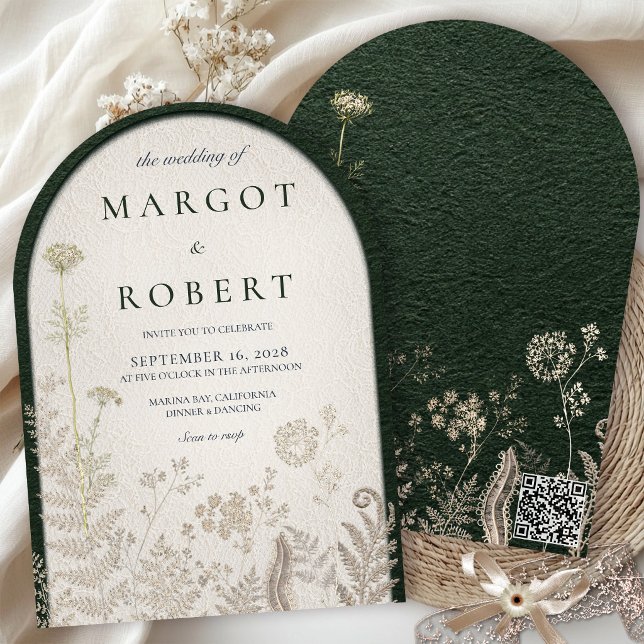 Emerald Forest & Ivory Lace Arch Wedding Invitation (Creator Uploaded)