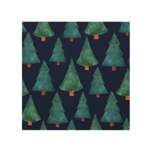 Emerald Forest: Winter Holiday Watercolor Wood Wall Art