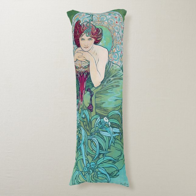 Emerald (Four Jewels), Alphonse Mucha Body Pillow (Front Vertical)