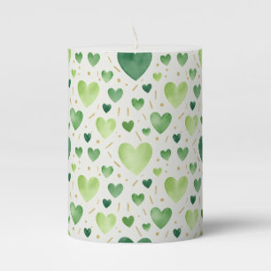 Emerald Garden: Botanical Watercolor Hearts Pillar Candle