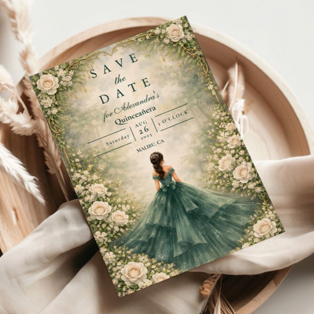 Emerald Garden Rose Quinceañera Save The Date (Creator Uploaded)