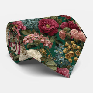 Emerald Garden Vintage Floral Wedding Neck Tie